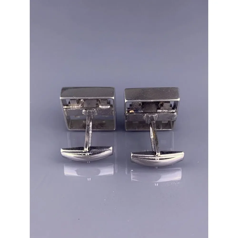 Trojan Gladiator Warrior Cufflinks Silver Tone Intaglio Hematite Gray Vintage